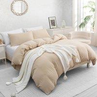 Grace Premium Microfiber Reversible Duvet Cover Set Ultrasoft Bedding in Beige | Size: Double