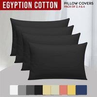 Grace 100% Egyptian Cotton 4 Pack Pillowcases with Envelope Closure in Black | Size: Standard Pillow Case