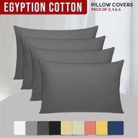 Grace 100% Egyptian Cotton 4 Pack Pillowcases with Envelope Closure in Charcoal | Size: Standard Pillow Case