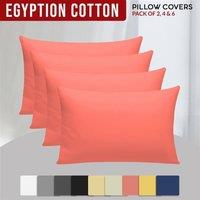 Grace 100% Egyptian Cotton 4 Pack Pillowcases with Envelope Closure in Coral | Size: Standard Pillow Case