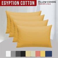 Grace 100% Egyptian Cotton 4 Pack Pillowcases with Envelope Closure in Yellow | Size: Standard Pillow Case