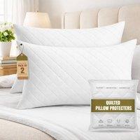 Grace Luxury Quilted Pillow Protector with Zipper Closure in White | Size: Standard Pillow Case