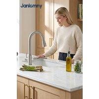 JANLEMNY Pull Out Kitchen Tap, Mixer Tap with 2 Modes, Stainless Steel in Silver | Size: 1000mm x 400mm
