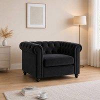 Sofaya Hampton Armchair Chesterfield Seater Sofa Velvet Couch in Black | Size: 1 Seater