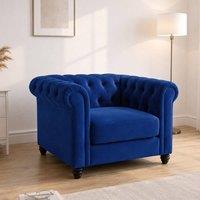 Sofaya Hampton Armchair Chesterfield Seater Sofa Velvet Couch in Blue | Size: 1 Seater