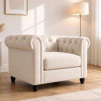 Sofaya Hampton Armchair Chesterfield Seater Sofa Velvet Couch in Cream | Size: 1 Seater