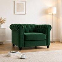 Sofaya Hampton Armchair Chesterfield Seater Sofa Velvet Couch in Green | Size: 1 Seater