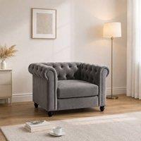 Sofaya Hampton Armchair Chesterfield Seater Sofa Velvet Couch in Grey | Size: 1 Seater