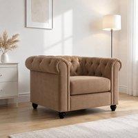 Sofaya Hampton Armchair Chesterfield Seater Sofa Velvet Couch in Brown | Size: 1 Seater