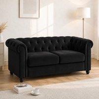 Sofaya Hampton 2 Seater Chesterfield Sofa Velvet Cushion Couch in Black