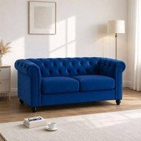 Sofaya Hampton 2 Seater Chesterfield Sofa Velvet Cushion Couch in Blue