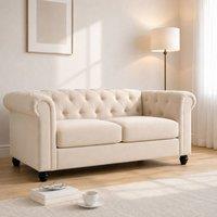 Sofaya Hampton 2 Seater Chesterfield Sofa Velvet Cushion Couch in Cream