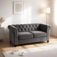 Sofaya Hampton 2 Seater Chesterfield Sofa Velvet Cushion Couch in Grey