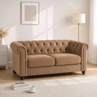 Sofaya Hampton 2 Seater Chesterfield Sofa Velvet Cushion Couch in Brown