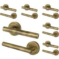 AFIT Antique Brass T-Bar Door Handles Round Rose Internal Lever 6 Pairs in Gold | Size: 150mm x 150mm
