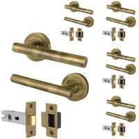 AFIT Antique Brass T-Bar Door Handle & Latch Set Round Rose 5 Pairs in Gold | Size: 150mm x 150mm