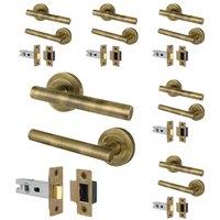 AFIT Antique Brass T-Bar Door Handle & Latch Set Round Rose 6 Pairs in Gold | Size: 150mm x 150mm
