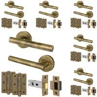 AFIT Antique Brass T-Bar Handle Latch Hinges Set (64mm) 6 Pairs in Gold | Size: 150mm x 150mm