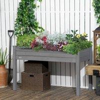 OUTSUNNY Garden Wooden Planter Flower Raised Bed, Dark Grey