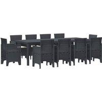 Berkfield Home 11 Piece Garden Dining Set with Cushions Anthracite Poly Rattan in Black