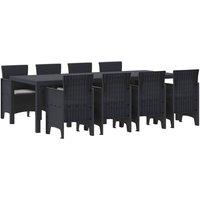 Berkfield Home 9 Piece Garden Dining Set with Cushions Anthracite Poly Rattan in Black