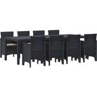 Berkfield Home 9 Piece Garden Dining Set with Cushions Anthracite Poly Rattan in Black