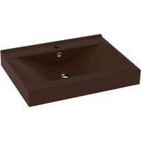 Berkfield Home Luxury Basin with Faucet Hole Matt Dark Brown 60x46 cm Ceramic