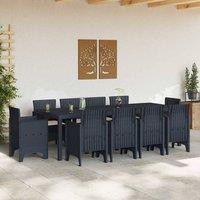 Berkfield Home Sleek 11 Piece Garden Dining Set with Cushions Anthracite Poly Rattan in Black