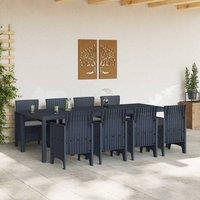 Berkfield Home Modern 9 Piece Garden Dining Set with Cushions Anthracite Poly Rattan in Black