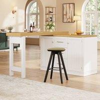 Merax Extendable Kitchen Island Sideboard with Swivel Dining Table in White