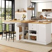 Merax Extendable Kitchen Island Sideboard with Dining Table & Wine Rack in White