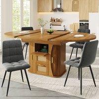 Merax Extendable Round To Oval Wooden Dining Table with 2 Rattan Drawers in Brown