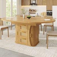 Merax Extendable Round To Oval Wooden Dining Table with 2 Rattan Drawers in Natural