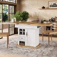 Merax Extendable Telescopic Dining Table with Wine Rack Drawer Storage Base in White