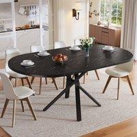 Merax 100-140cm Round to Oval Modern Extending Dining Table with Metal Frame in Black