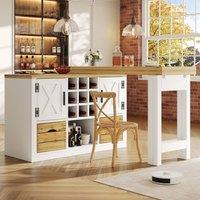Merax Kitchen Island with Rotating Extendable Dining Table & Wine Rack in White