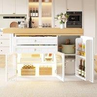 Merax White Extending Kitchen Island Dining Table with Glazed Doors