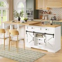 Merax White Extending Kitchen Island Dining Table with Sliding Barn Doors