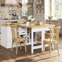Merax Extending Kitchen Island Dining Table with Wine Rack & Bin Compartment in White