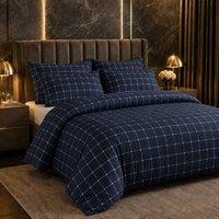 Grace Bedding Checkered Duvet Cover Set Premium Microfiber with Zipper Closure in Navy | Size: Single