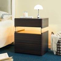 Direct Wicker LED Nightstand Acrylic Board Bedside Table End Table with 3 Drawer in Walnut | Size: 1 Pack