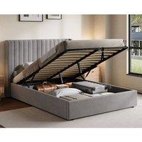 Groundlevel Belgravia Velvet Upholstered Gas Lift Ottoman Bed Frame in Silver | Size: Double