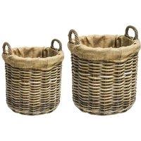 Lemon Pavilion Furniture and Decor Wicker Log Basket Round Lined (Set of 2) - Brown