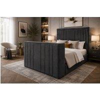 Stratus Interiors Modern Lined TV Lift Bed with Ottoman Storage System in Grey | Size: Double