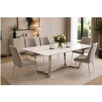 Stratus Interiors Lucien 1.6 Chrome Dining Table with Polar White Sintered Stone Top | Size: 160 cm x 90 cm