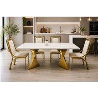 Stratus Interiors Ravello Black & Cream Marble Dining Table with Gold Pedestal Base | Size: 180 cm x 90 cm