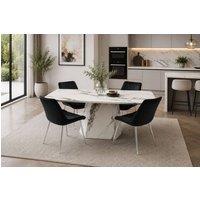Stratus Interiors Capri White Marble Effect Dining Table with Robust Pedestal Base | Size: 160 cm x 90 cm