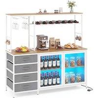 Costway Wine Coffee Bar Cabinet with LED Lights Liquor Storage Cabinet in Natural