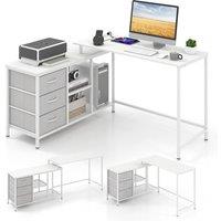 Costway L-Shaped Computer Desk with Drawers & Shelves in White
