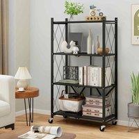 KORVIXA Living Room 4-Tier Foldable Storage Shelf in Black | Size: 100 cm